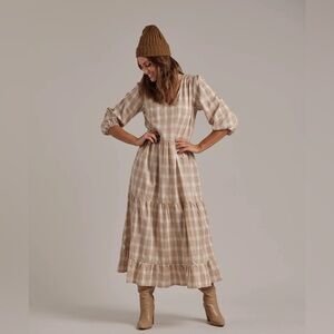 Like New Rylee and Cru Women’s Plaid Gillian Dress Checked Putty Color Size XS